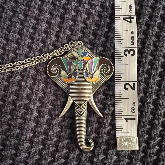 Large Silver Elephant Head Necklace - Picture 3 of 6